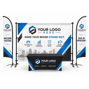 10 ft Trade Show Booth Kit with Backdrop, Feather Flags and Table Cover